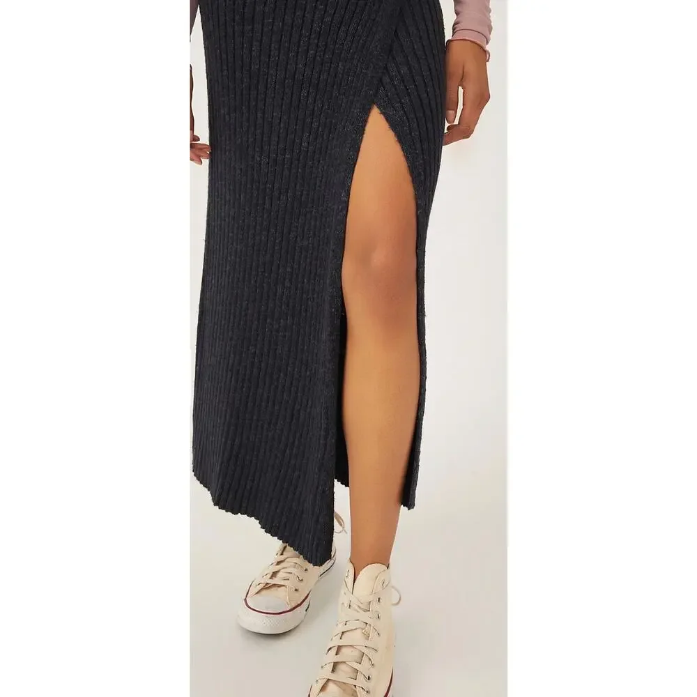 Free People Better Days Midi Skirt in Black. Size L. NWOT